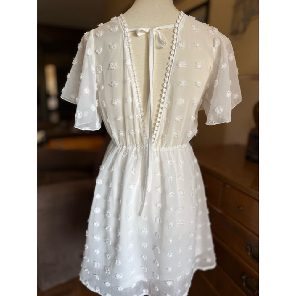 SHEIN White Pom Pom Flutter Sleeve Mini Dress - Picture 4 of 10